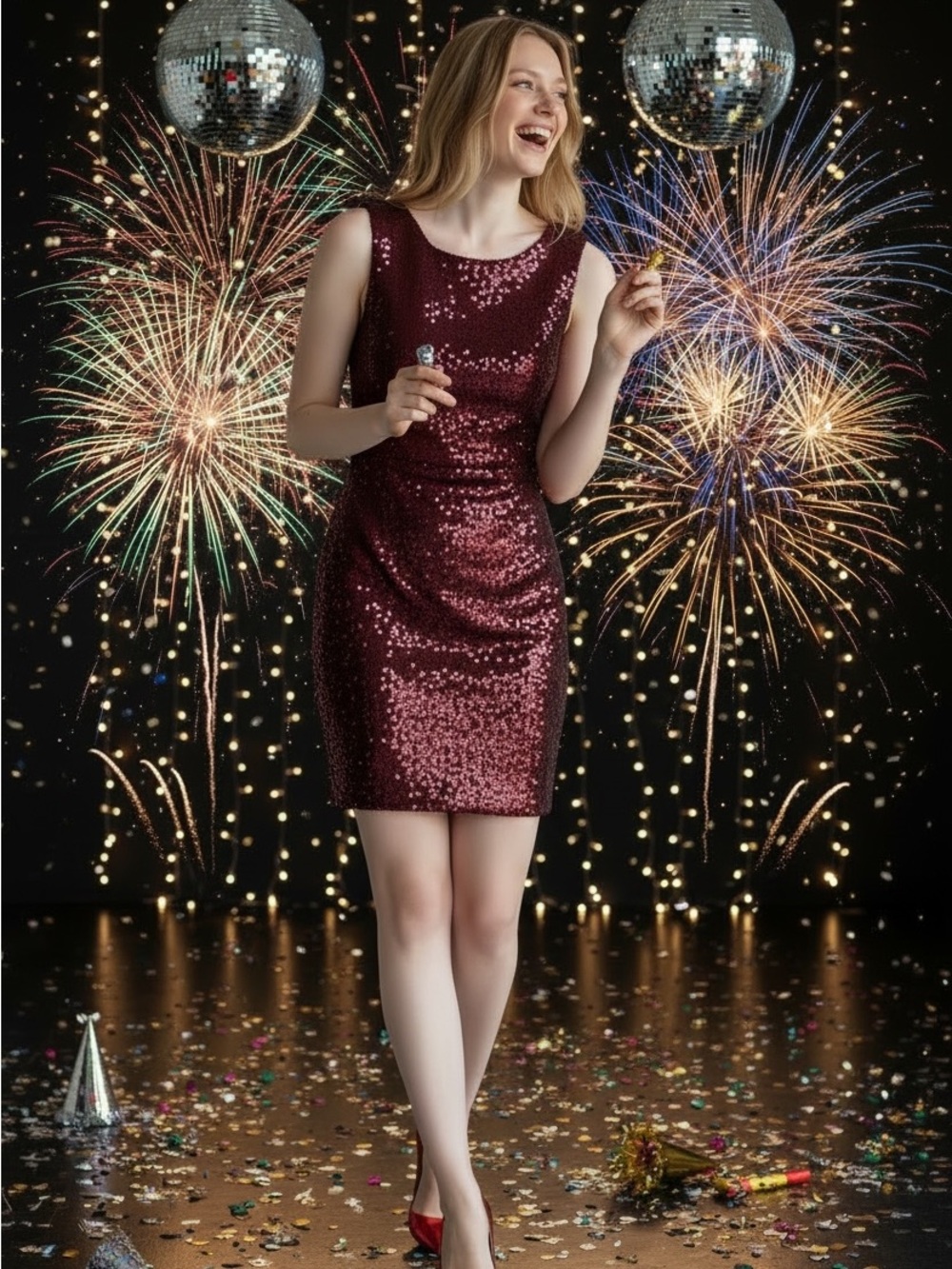 Crystal Doll Cherry Red Sequin Sheath Dress